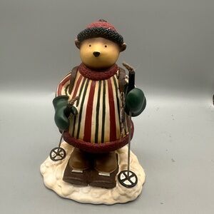 Bearfoot St nick Festive Striped Bear Skier Figurine